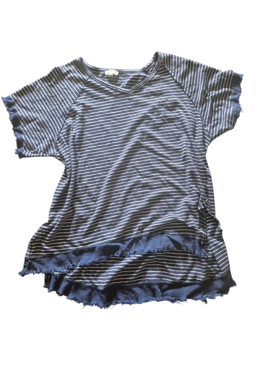 Umgee Tops - Umgee Navy & White Striped Short Sleeve Tunic
